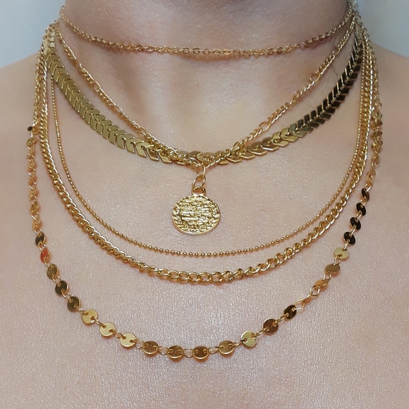 Gold Boho Varied Multi-Layered Coin Necklace - Picture 9 of 9
